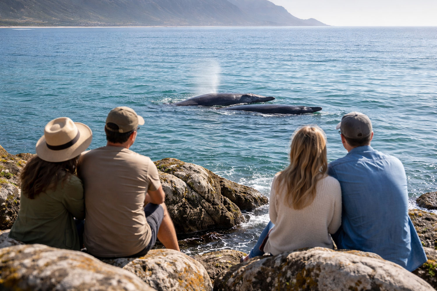 Whale watching from a rocky shore